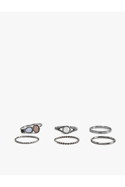 Ring Set 6 Pieces Metal Stones