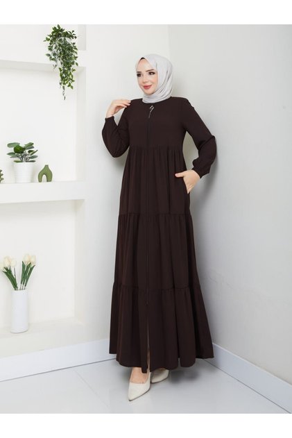 Young Style New Season Rabia Crepe Fabric Summer Slim Ferace with Rush Detail