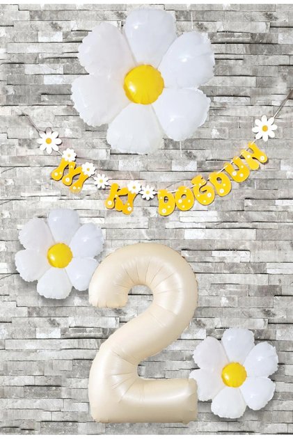 Daisy Foil Balloon Beige 2 Years Old Balloon Set 5 Pieces