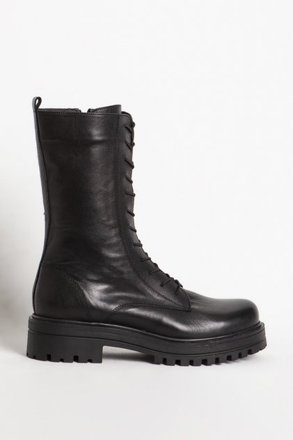 Deri̇club Women's Boots Thick Soled Zippered Daily Boots Real Leather Br 66159 Black