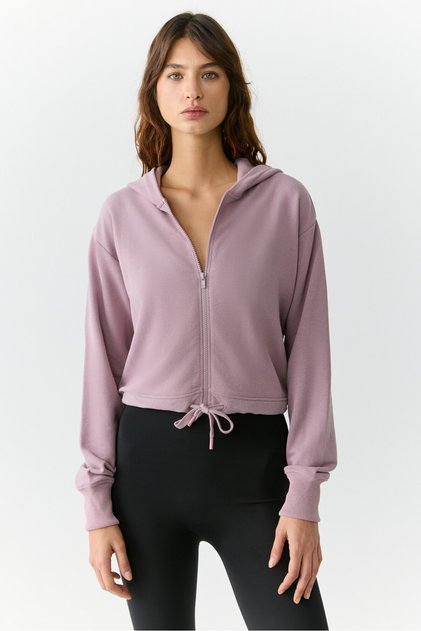 Tıanna Kadın Kapüşonlu Uzun Kollu Fermuarlı Relaxed Gül Kurusu Sweatshirt