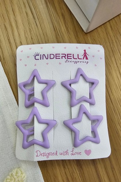 Set of 4 Coated Matte Purple Star Snap Hair Clips - Girls' Star Snap Side Hair Clips