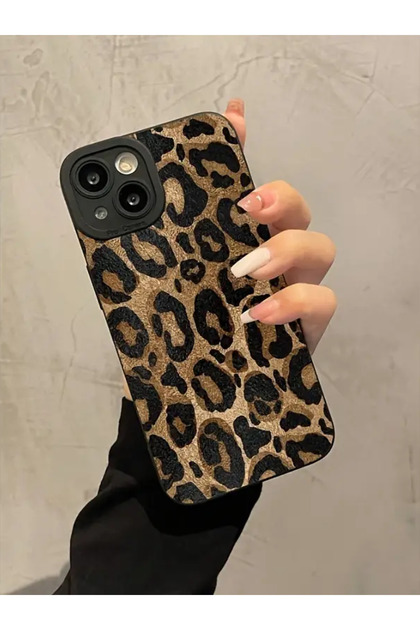 İphone 13-14 Uyumlu Kılıf Mat Sarı Leopar Desenli Darbelere Dayanıklı Yumuşak Kamera Korumalı Kapak