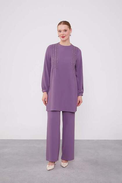 Lilac Bead Embroidered Tunic Set