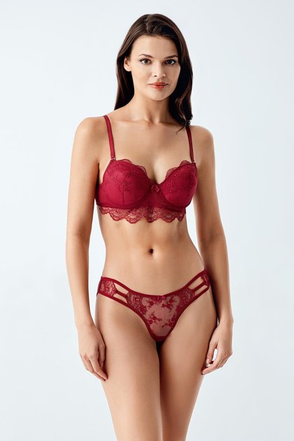 6119 Burgundy Color Unfilled Bra Panty Set of 2