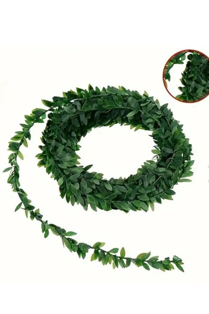 Yeşil Tel Yaprak Şerit Yapay Taç Sarmaşık Süs 10 Metre