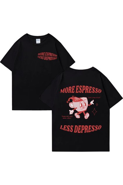 Tricou cu imprimeu „Less Espresso More Depresso” amuzant pentru bărbați și femei Tricou cu desene animate vintage Pop Art pa