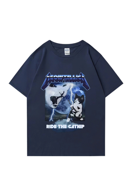 Meowtallica Plde Catnlp Funny Cat Meme T-Shirt Men Women Fashion Cotton Short Sleeve T-Shirts Summer