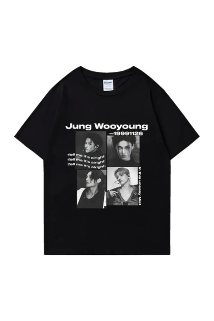 Bts Ateez Wooyoung γραφικό μαύρο μπλουζάκι ανδρικό γυναικείο μόδα vintage υπερμεγέθη κοντομάνικα μπλουζάκια Unisex