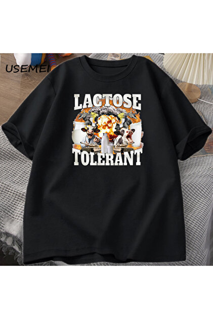 Laktoz toleranslı T Shirt erkek kısa kollu Tee üstleri Harajuku boy baskılı T Shirt Meme Tshi