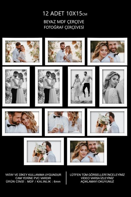 12 Adet 10x15 Çerçeve - Beyaz Çerçeve - Mdf Mini Çerçeve - Çoklu Fotoğraf Çerçeve
