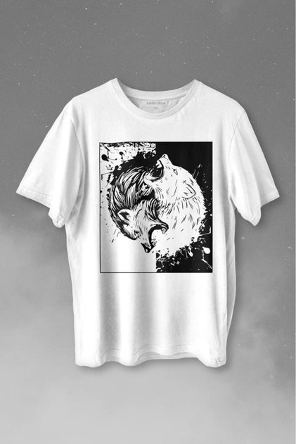 Black White Ying Yang Goodness Evil Noble Wolf Gray Wolf Printed T-Shirt Unisex T-shirt