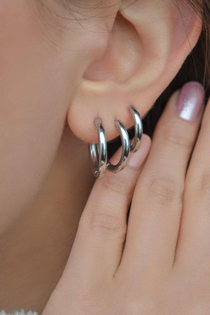 Steel Triple Earring Silver Color