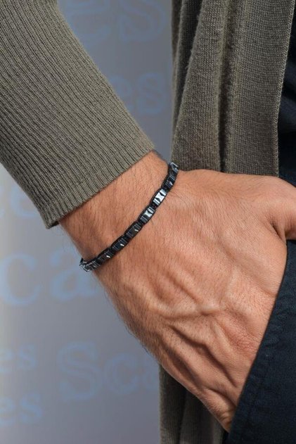 Custom Design Ancient Style Hematite Stone Braid Men's Bracelet Adjustable
