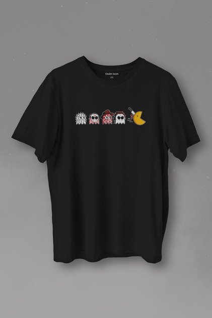 Unisex T-shirt Among Us Pacman Hallowen Horror Movie Gaming Black Printed T-Shirt