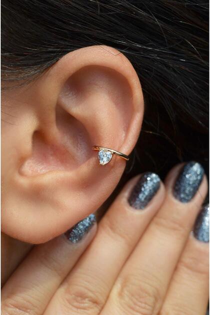 Sıkıştırmalı Kıkırdak Küpesi Kalp Zirkon Earcuff