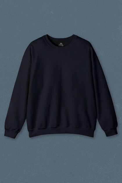 Basic Plain Two-Threaded Navy Blue Unisex Regular Fit Crew Neck Sweatshirt