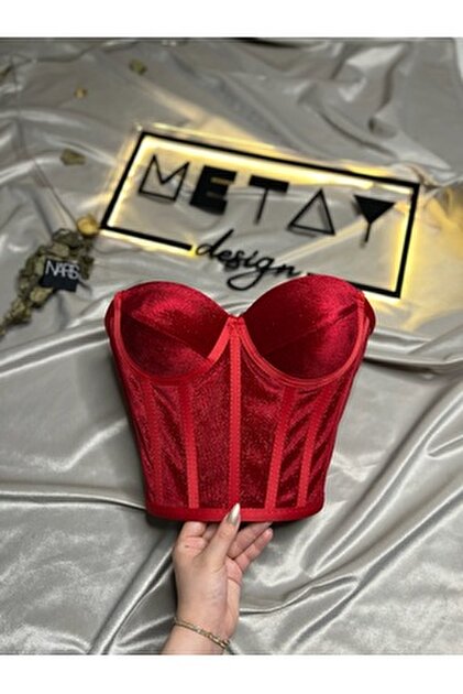 Metay Design Simli Kadife Korse Büstiyer - Lacivert - Fiyatı, Yorumları