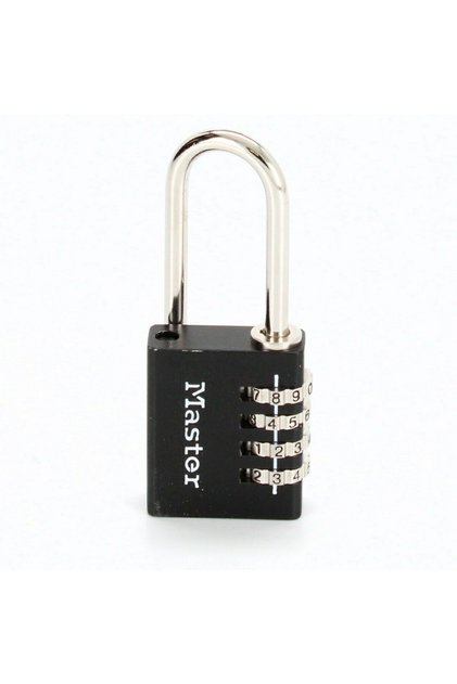 Masterlock 7640EURDBLK Aluminium 4-Digit Combination Padlock, 40mm Wide, Black, Set-Your-Own with 10,000 Codes, 6mm x 27mm Chrome-Plated Steel Shackle, for Lockers, Toolboxes and Storage