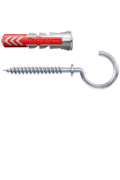 DuoPower 10 x 50 مسمار حائط عالمي بخطاف دائري، مسمار نايلون ثنائي المكونات، خطاف مطابق، أجنحة تمدد حمراء، للخرسانة والطوب والخرسانة الخلوية والألواح الجصية والألواح الخشبية المضغوطة والكتل المجوفة
