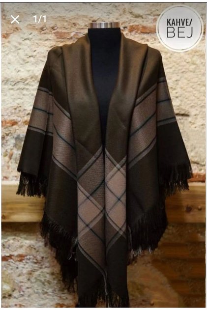Patterned Shoulder Shawl - Cap Shawl Khaki Love2373