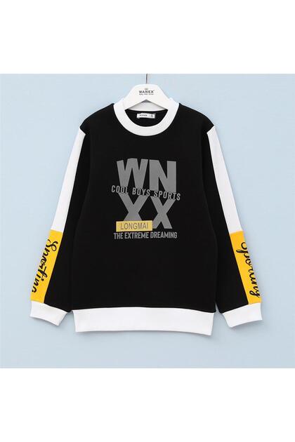 Boy's Shaded Long Sleeve Thick Crew Neck Sweatshirt - 16052 - Black