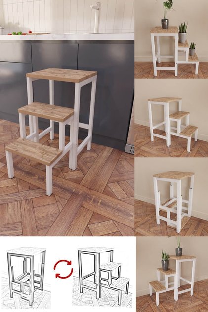 Hidden Folding Çok Amaçlı Katlanır Merdiven, Çiçeklik, Sehpa Mutfak Merdiveni