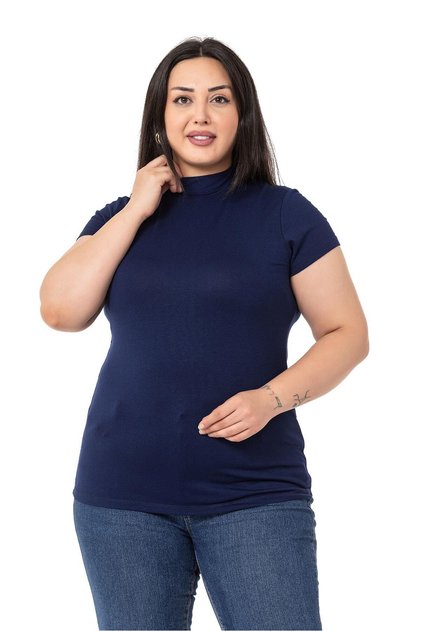 Large Size Half Fisherman Short Sleeve Viscose Navy Blue Body