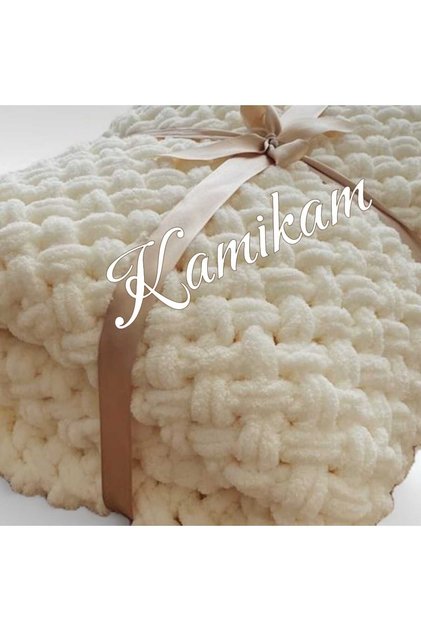 Plush Velvet Soft Alize 100 X 100cm Hand Knitted Baby Blanket