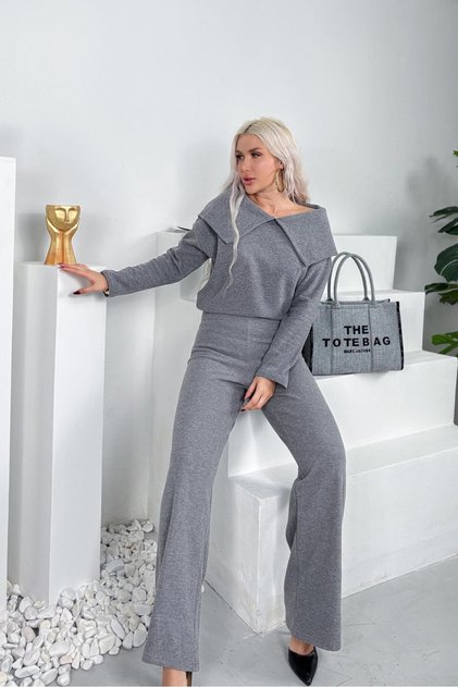 Women's Lapel Detailed Double Bottom Top Combed Cotton Suit