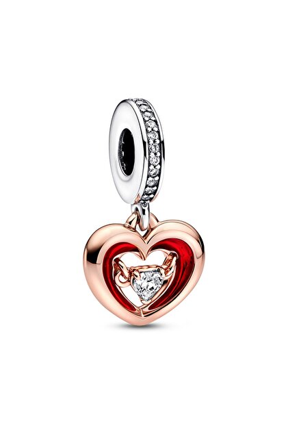 Pandora Kırmızı Kalp ve Anahtar Deliği Çift Sallantılı Charm