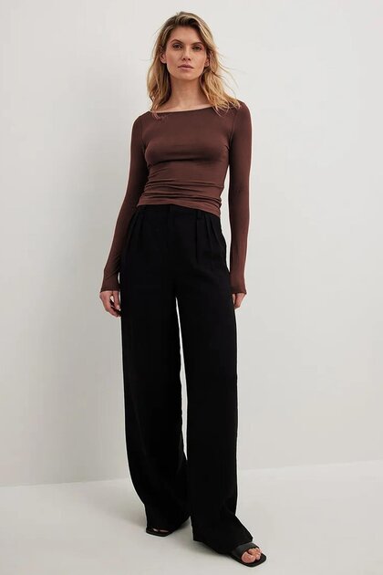 Brown Boat Neck Basic Women's Blouse Mg1997