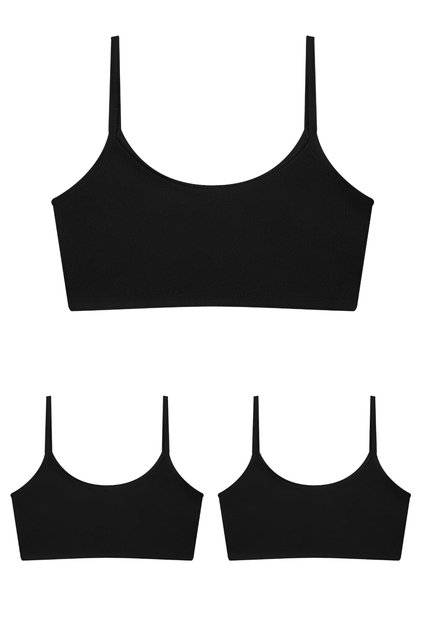 3 Pieces Black Girls' Half Tank Top Non-Padded Cotton Teenage Girls Training Bra