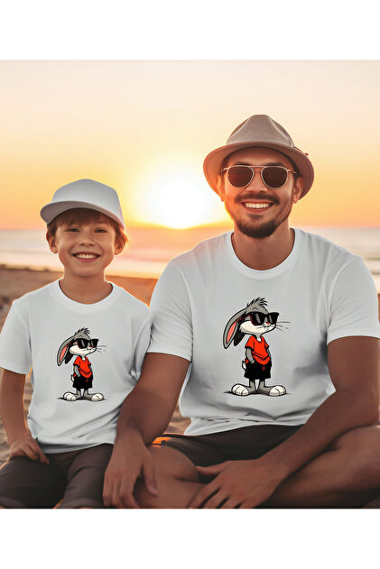Dad Son Bugs Bunny Printed White T-Shirt-(It's a Unique Product Add 2 Pieces into the Basket to Make Combination