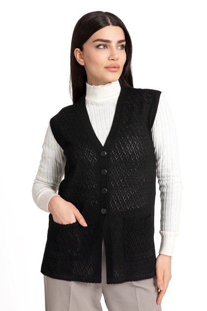 Women's Middle Age and Above Mercerized Pocketed Buttoned Rolax Mother Vest 745