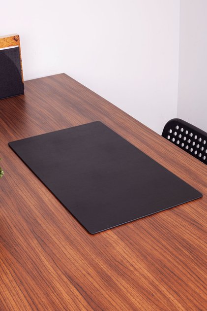 Leather Table Set Plain Black 60x35cm