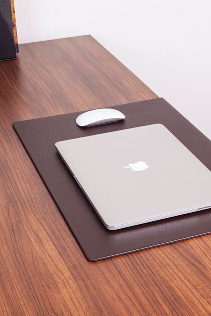 Leather Table Set Brown with Edge Protection 60x40cm