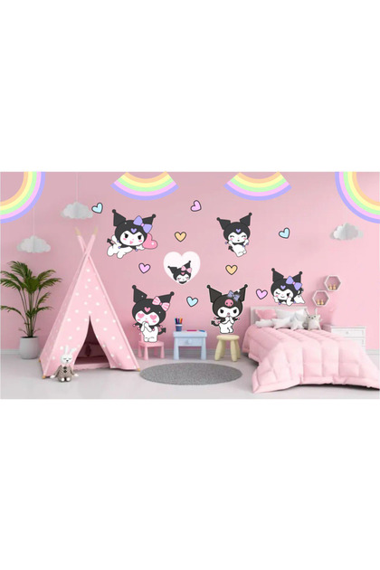 Kuromi Temalı Sticker Çocuk Odası Duvar Etiketi Sevimli Canlı Görseller