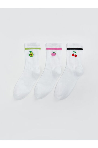 Lcw Dream White Fruit Pattern Women's Socks 3 Pack