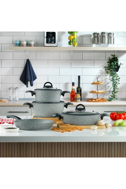 Cucina Yanmaz Yapışmaz Tencere Seti 7 Parça-Gri