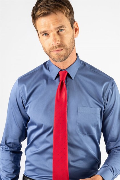 Classic Fit Long Sleeve Cotton Satin Men's Sax Blue Shirt