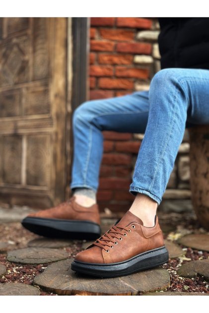 Ba0547 Boa Thick High Sole Tan Black Lace-Up Sports Men's Shoes