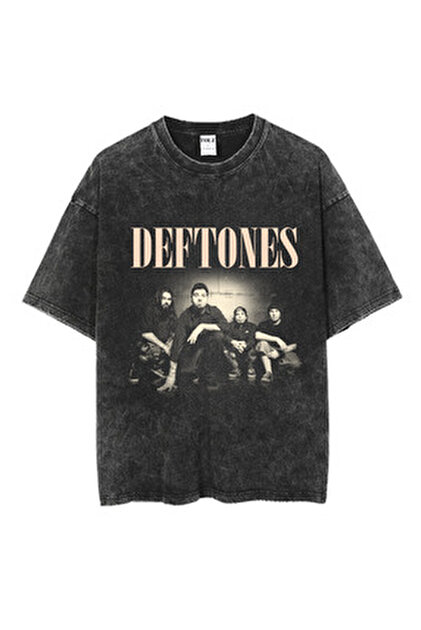 Touz Moda Yıkamalı Deftones Baskılı Unisex Oversize Vintage T