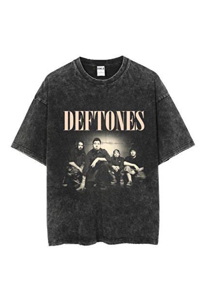 Touz Moda Yıkamalı Deftones Baskılı Unisex Oversize Vintage T