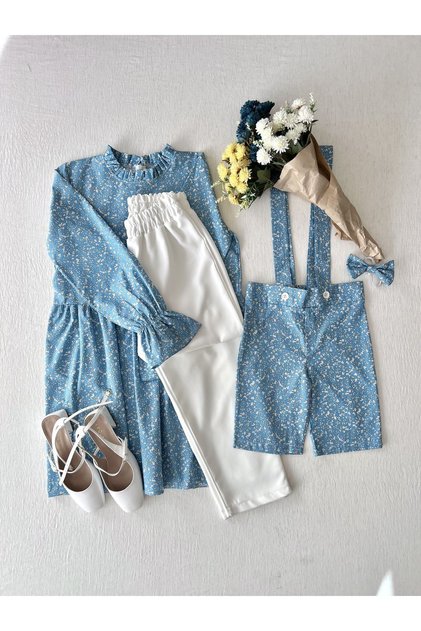 Blue Poplin Tunic and Boy's Salopet-Bow Tie (Sold as a Single Item)