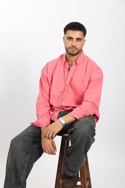Pink Color Oversize Long Sleeve Men's Shirt