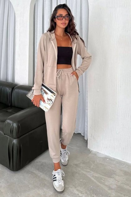 Modal Fabric Hooded Tracksuit Set -Beige