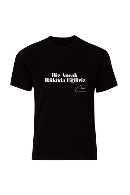 Recep Tayyip Erdoğan Baskılı Unisex %100 Pamuk Siyah T-shirt