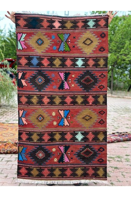 100 x 180 cm Türk Vintage Halı, El Dokuma Yün Anadolu Halısı, Harika Antika Kilim, Moroccan Stili Ha