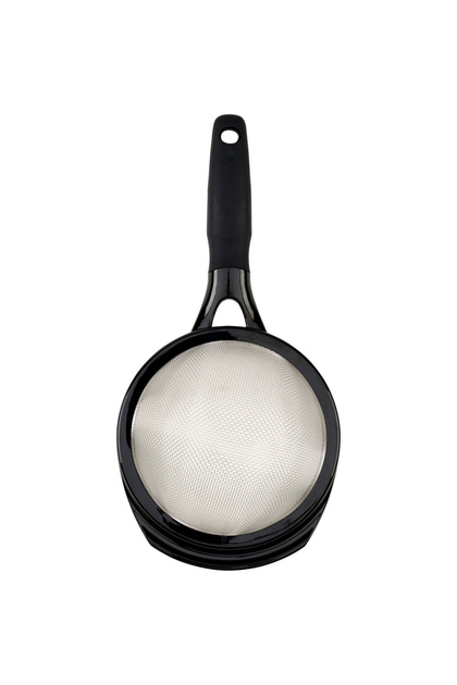 Cocktail Strainer, stainless steel bar holds back ice, herbs and pulp when pouring cocktails, mixed drinks and mocktails, rests on shaker and mixing glass rims for a smooth